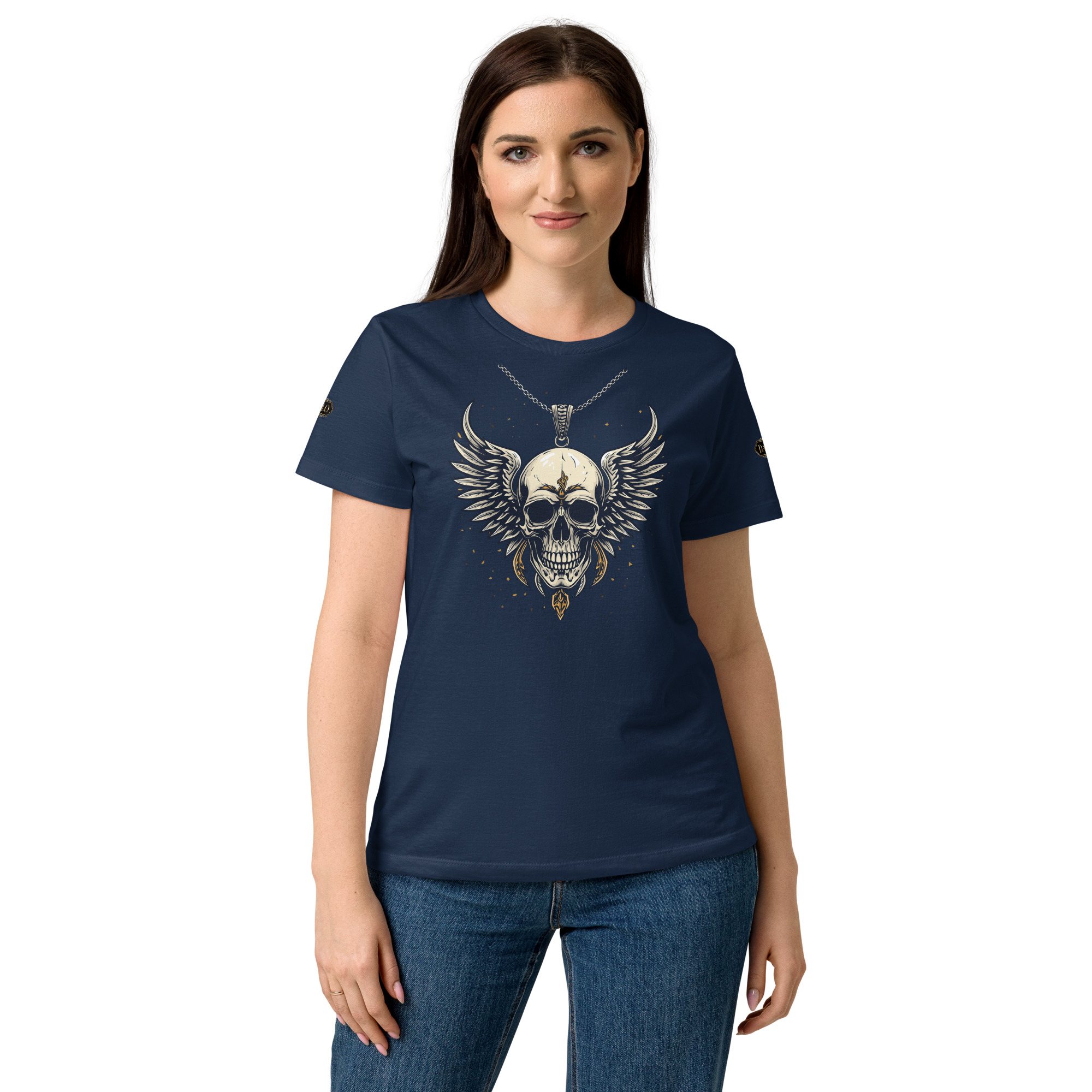 Damen T-Shirt – Kette mit Totenkopf